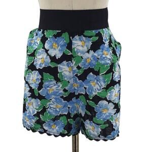 UNIQUE VINTAGE SZ XL 14 blue retro floral scalloped high waist shorts NWT B88